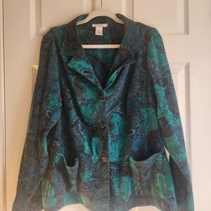 Susan Graver Teal and Blue Paisley Blazer